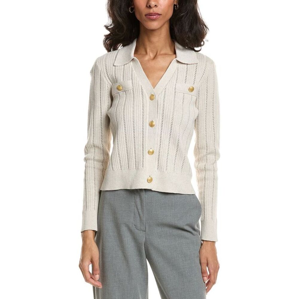 Forte Womens  Rib Button Front Polo Sweater, Brown